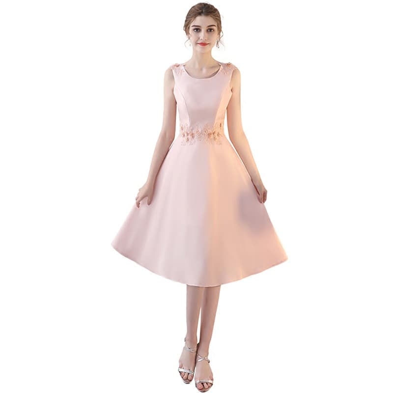 カラードレス 花刺繍アクセント ミモレ丈ドレス