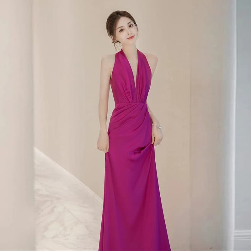 カラードレス 優美な胸元デザインのマーメイドドレス