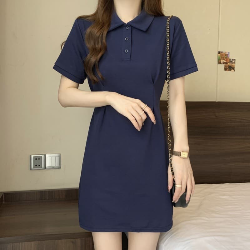 カラードレス カラードレス エレガントポロシャツワンピース