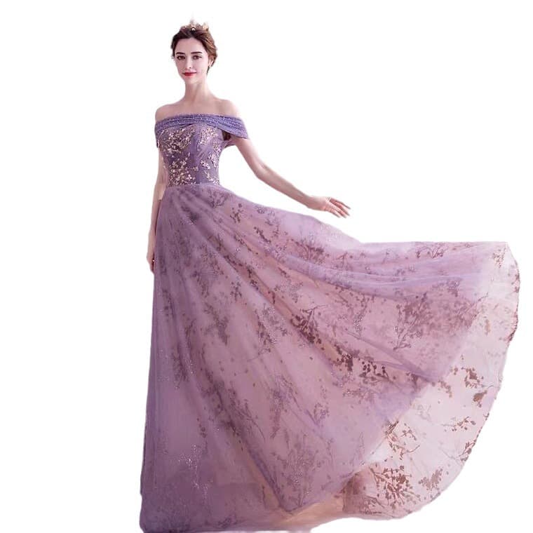 カラードレス 夢幻の花嫁 オフショルダー長裾ドレス