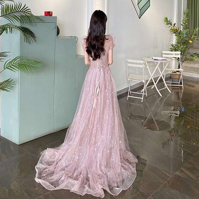 カラードレス キラめく星空のような チュールロングドレス