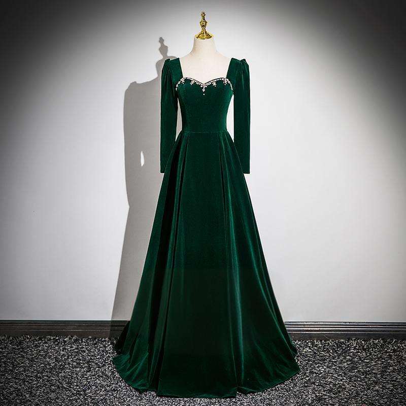 カラードレス 優美な長袖ベルベットプリンセスドレス