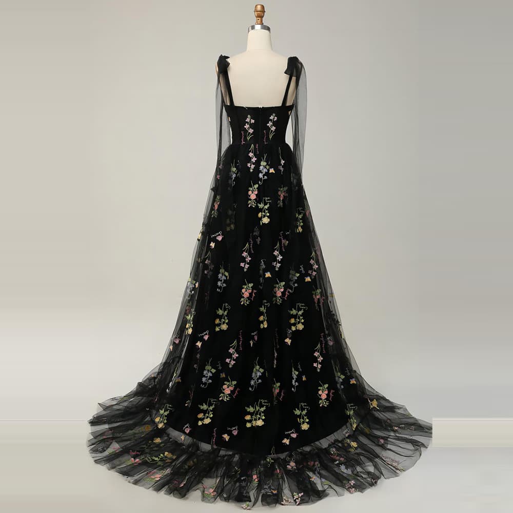 カラードレス 妖精のような花刺繍チュールドレス