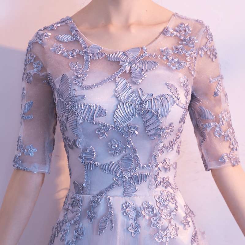 カラードレス 上品な花柄レース ロングドレス