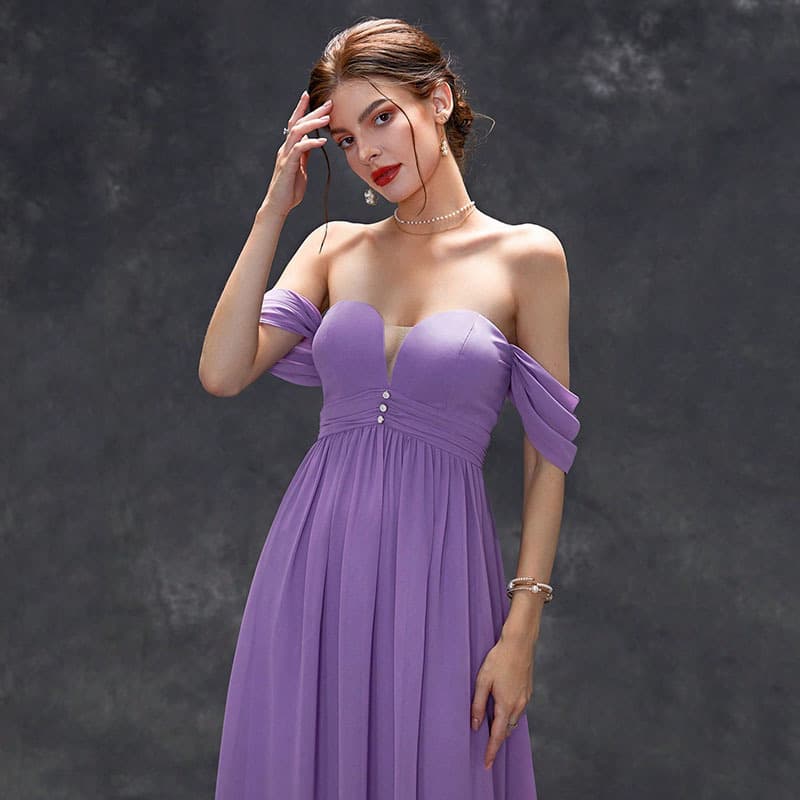 カラードレス オフショルダー シフォン フリル ロングドレス