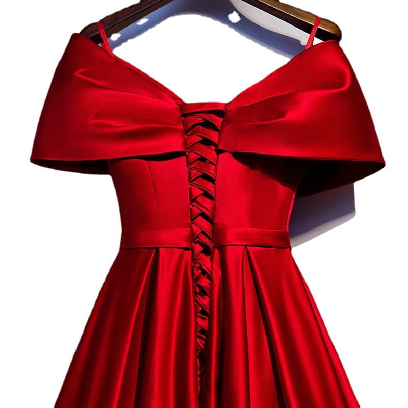 カラードレス 優美な襟元リボンのロングドレス