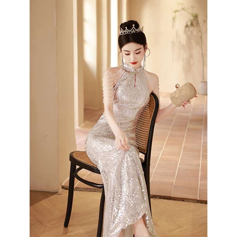 カラードレス チャイナ風キラメキマーメイドドレス