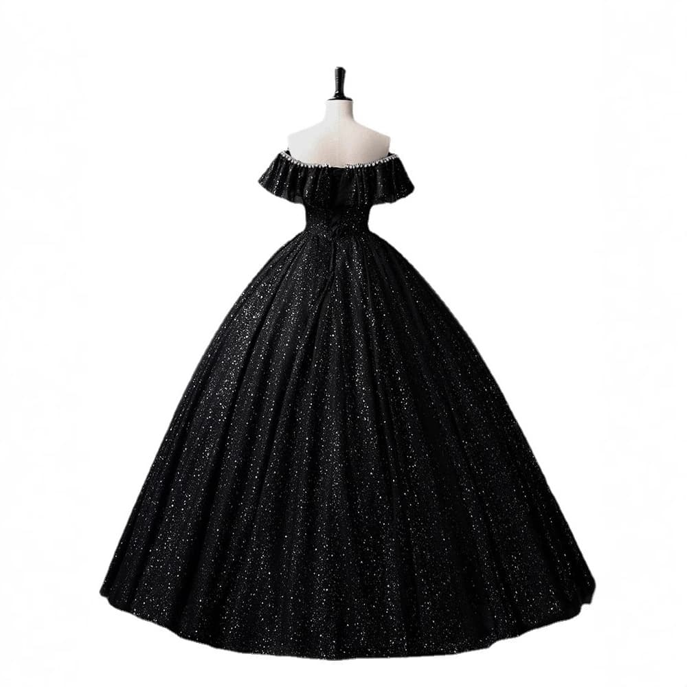 カラードレス 夜空の煌めき オフショルダー チュール ドレス