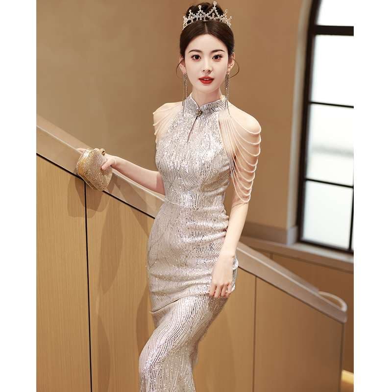 カラードレス チャイナ風キラメキマーメイドドレス