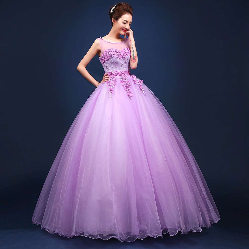 カラードレス 透かしチュールフラワー ウェディングドレス