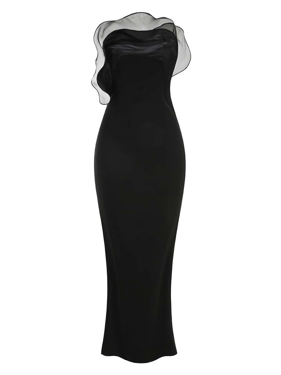 カラードレス シンプル優美なドレープショルダードレス