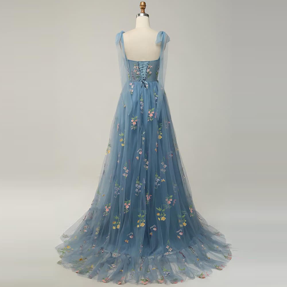 カラードレス 妖精のような花刺繍チュールドレス