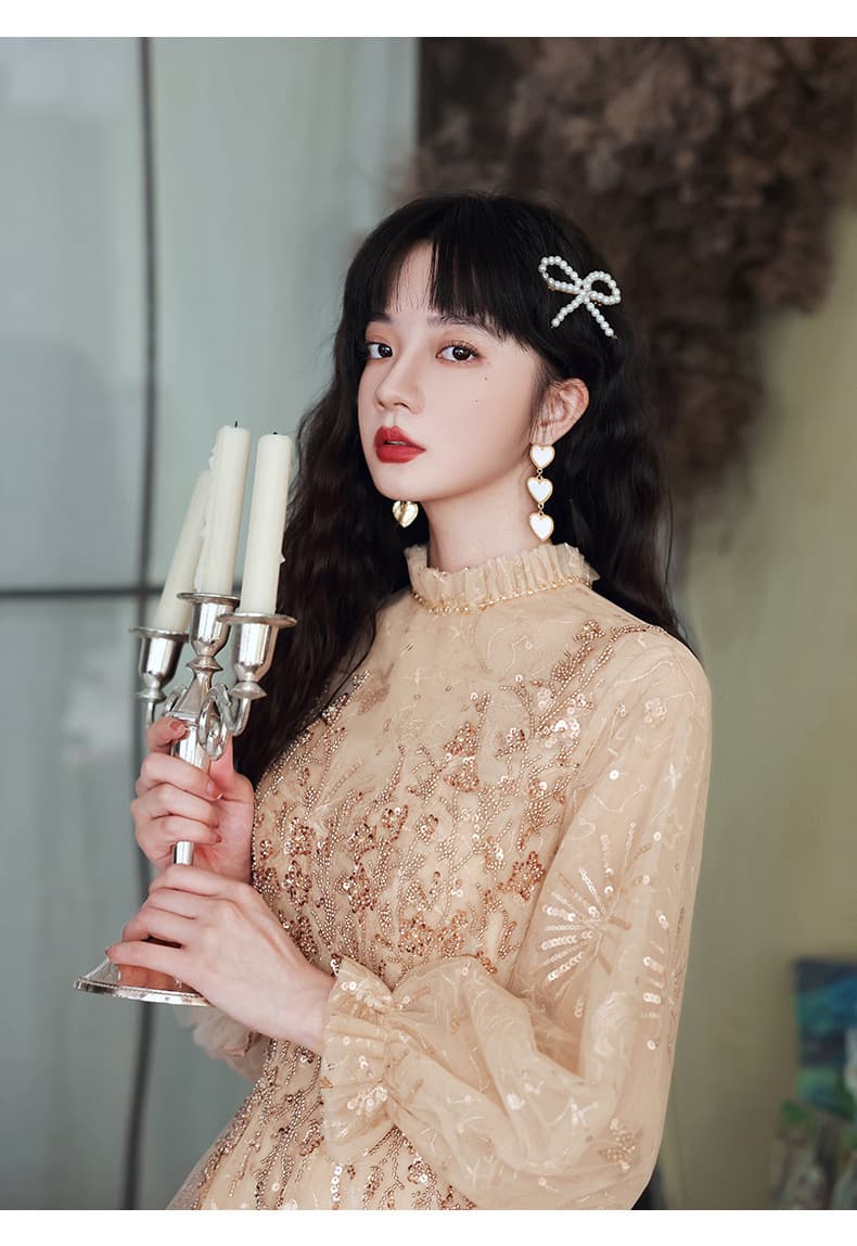 カラードレス 星空刺繍チュールロングドレス