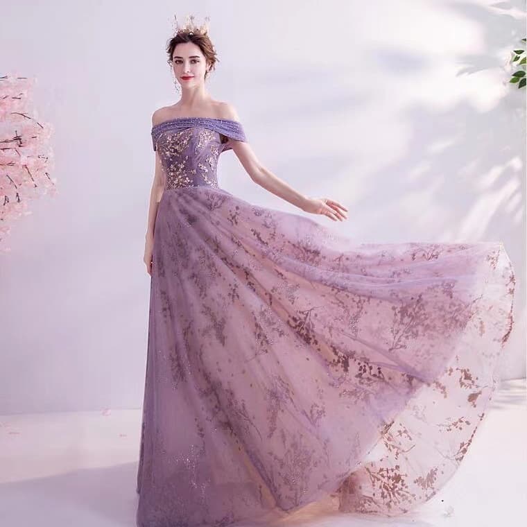 カラードレス 夢幻の花嫁 オフショルダー長裾ドレス