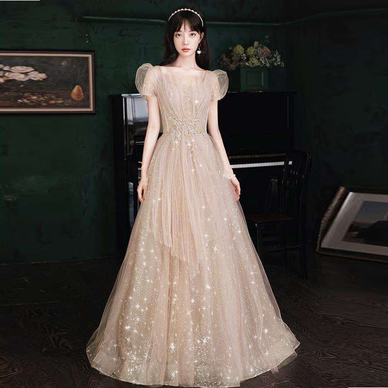 カラードレス キラめく星空のような チュールロングドレス