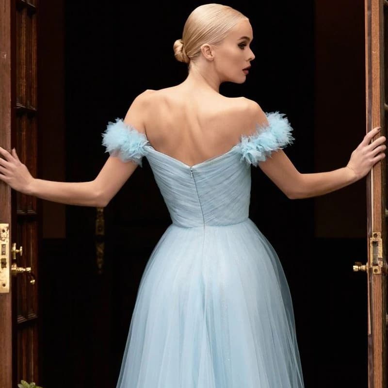 カラードレス オフショルダーチュールプリンセスドレス