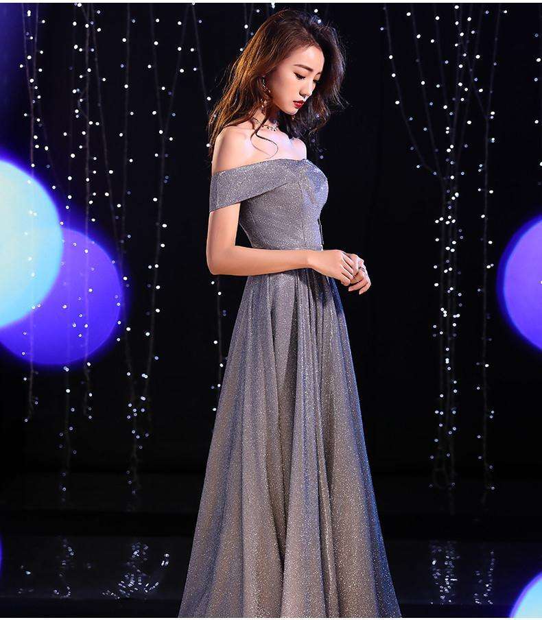 カラードレス きらめき煌めくオフショルダーロングドレス