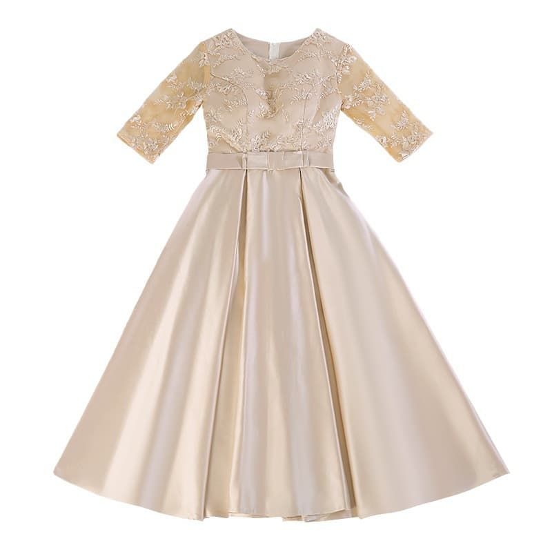 カラードレス シアーレース ミモレ丈ドレス