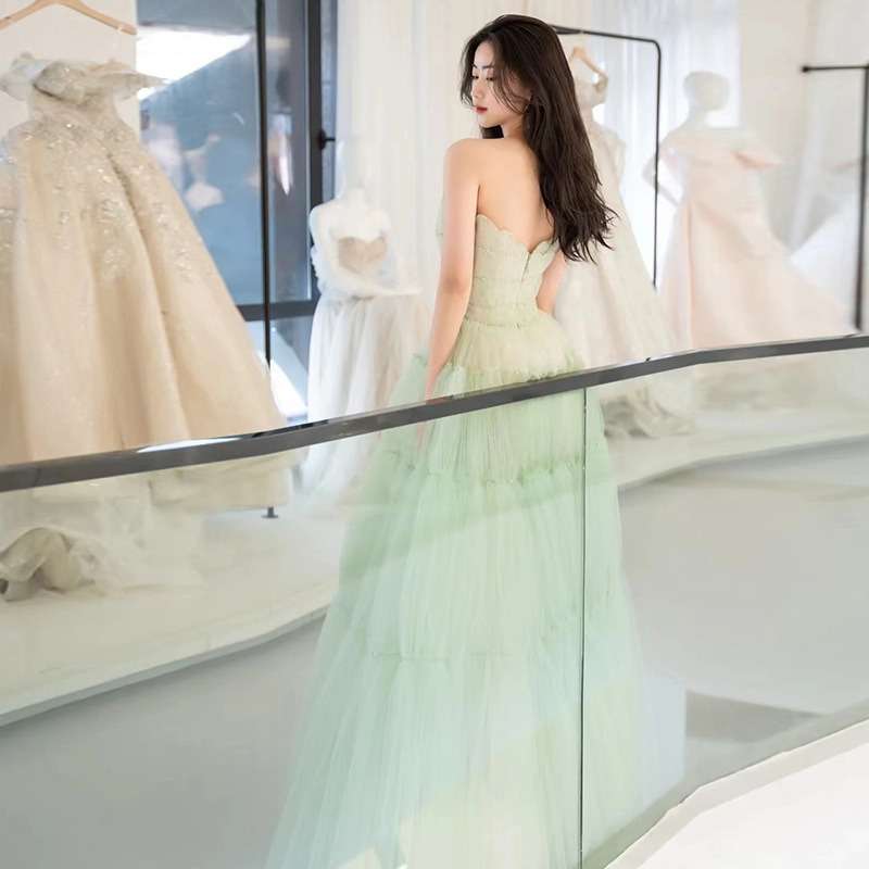 カラードレス ふんわりティアードチュールロングドレス