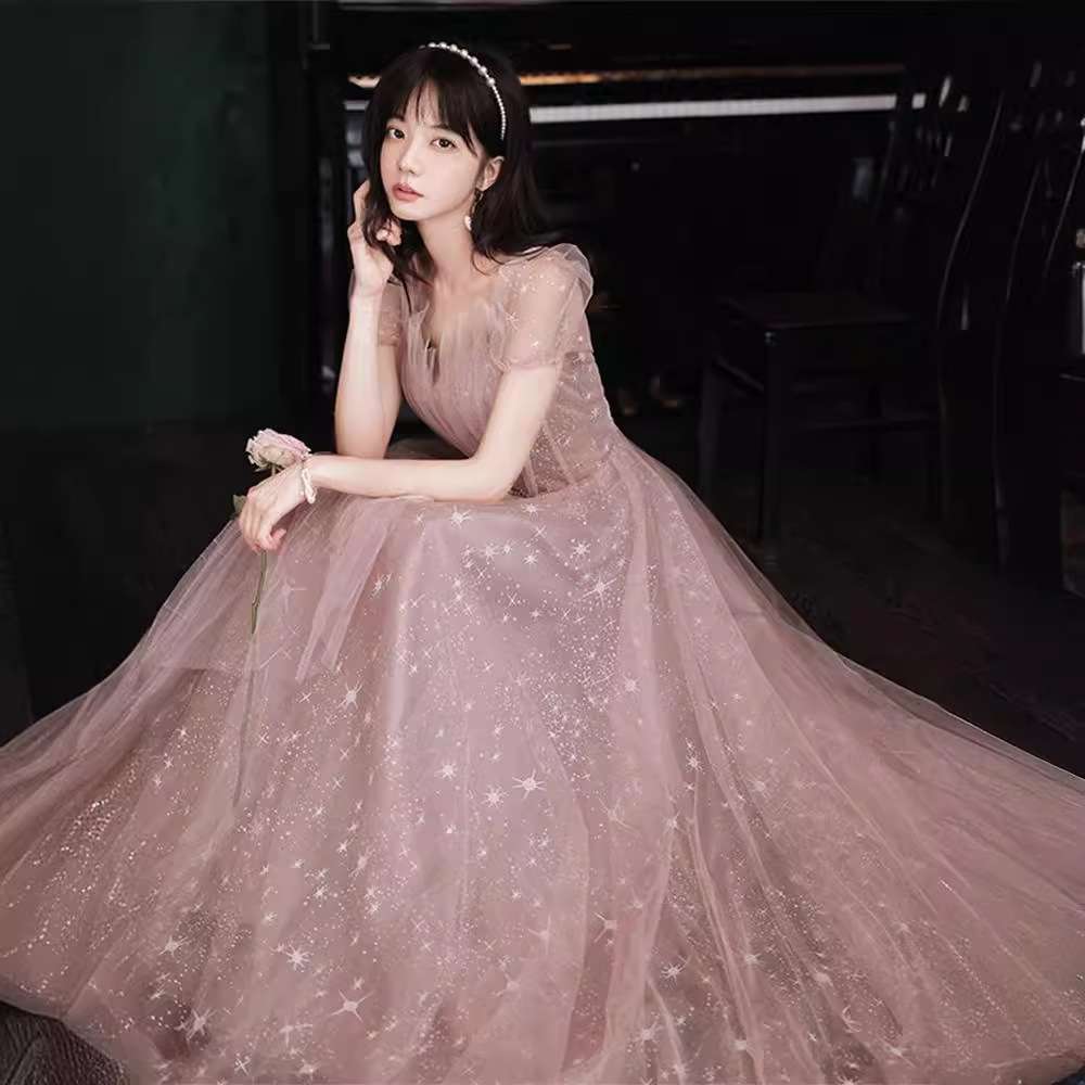 カラードレス キラめく星空のような チュールロングドレス