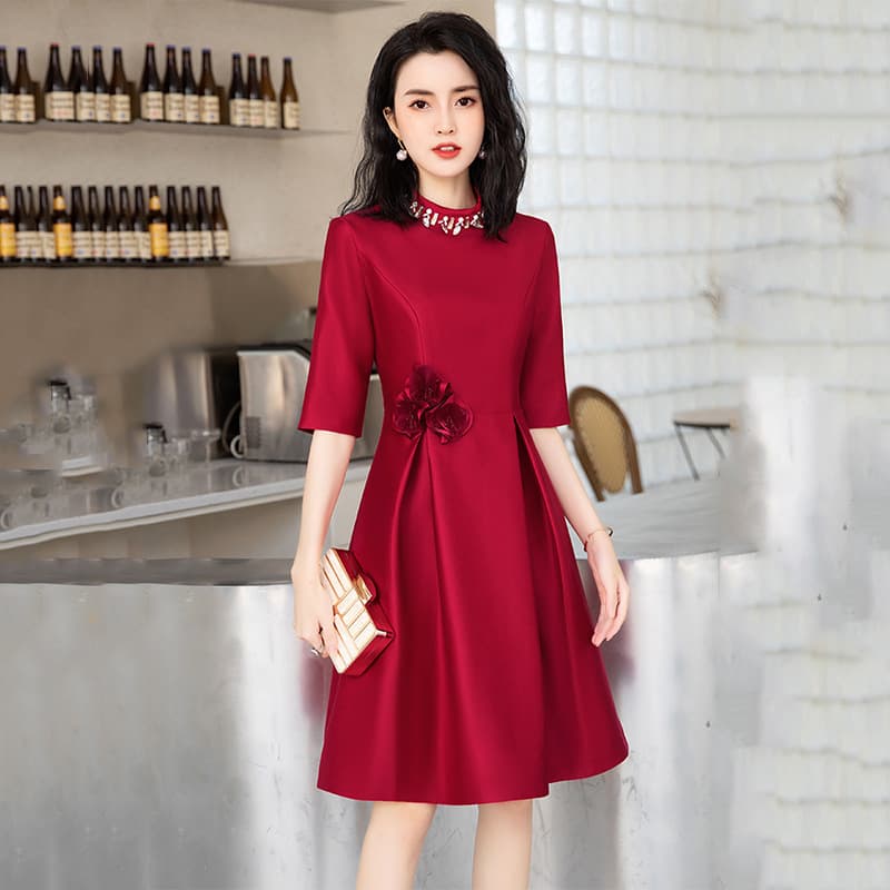 カラードレス 立体花飾り付きラグジュアリーワンピース