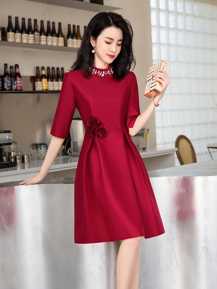 カラードレス 立体花飾り付きラグジュアリーワンピース