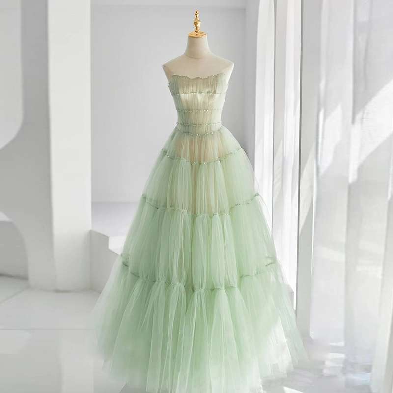 カラードレス ふんわりティアードチュールロングドレス