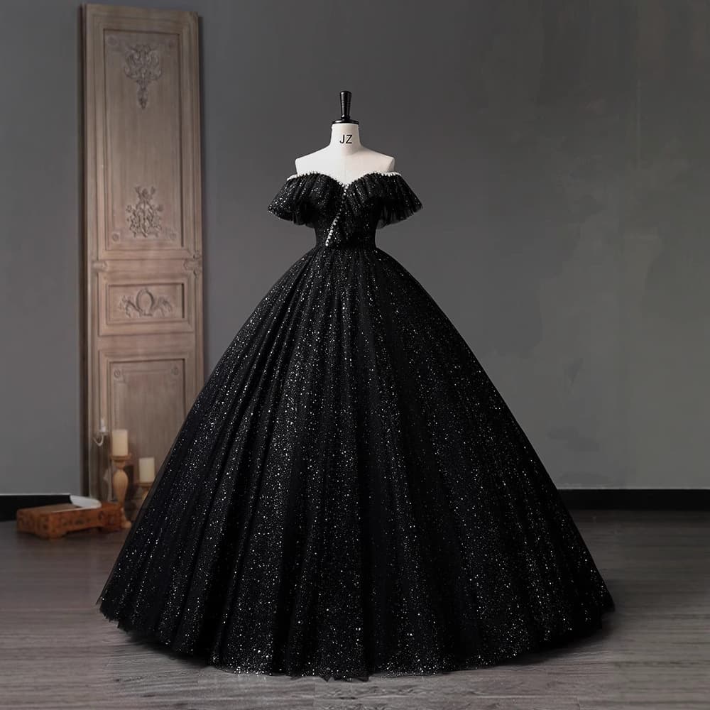 カラードレス 夜空の煌めき オフショルダー チュール ドレス