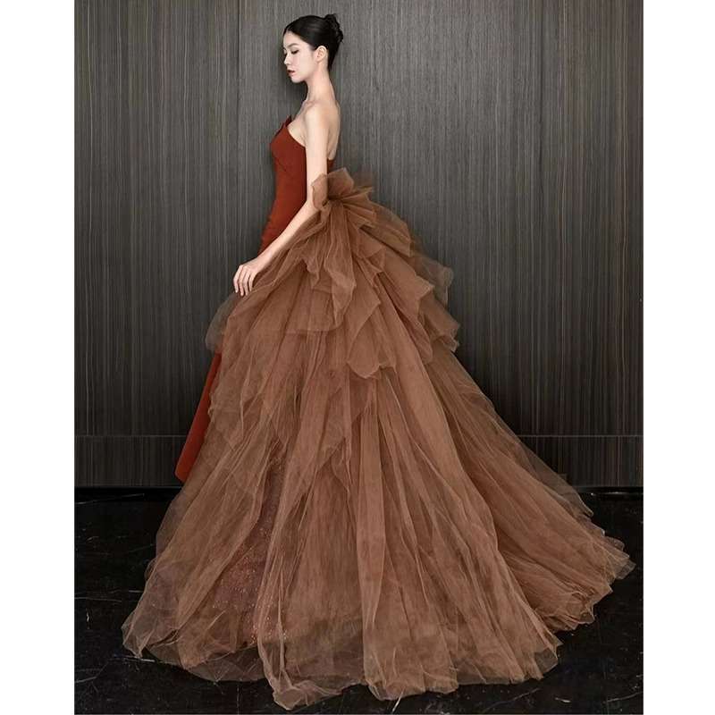 カラードレス マーメイドチュールデザインロングドレス