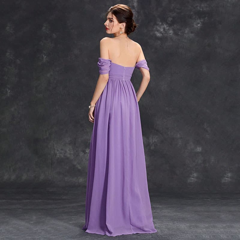 カラードレス オフショルダー シフォン フリル ロングドレス