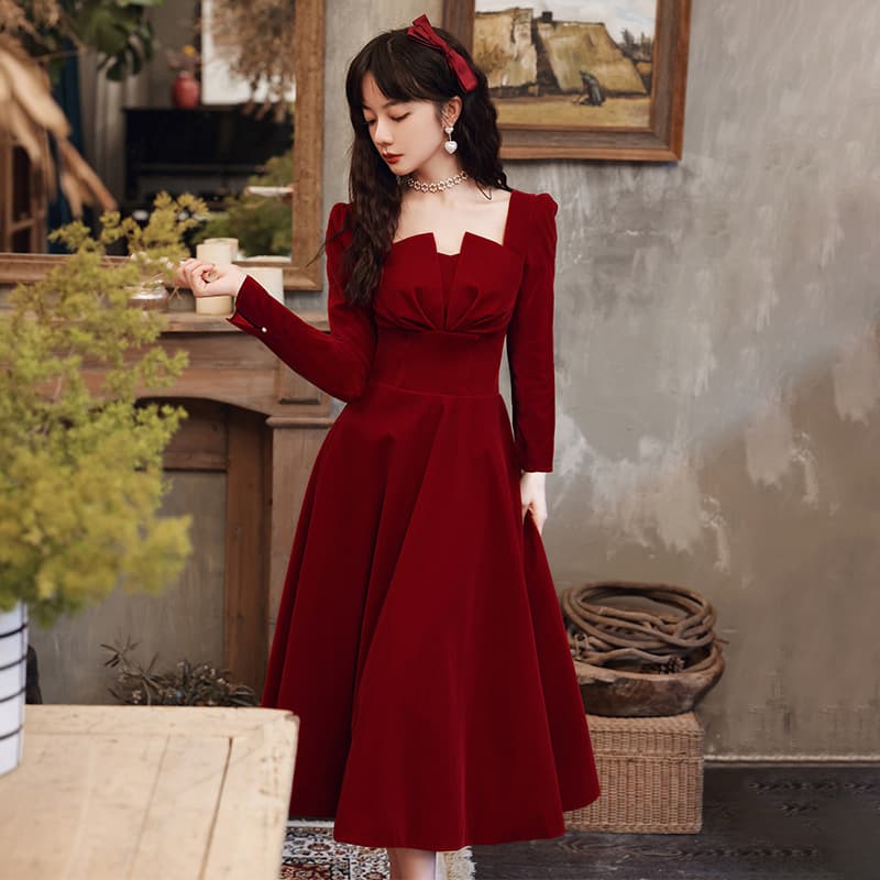 カラードレス 姫系ベロアロングワンピース