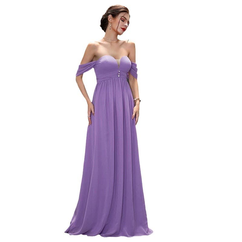 カラードレス オフショルダー シフォン フリル ロングドレス
