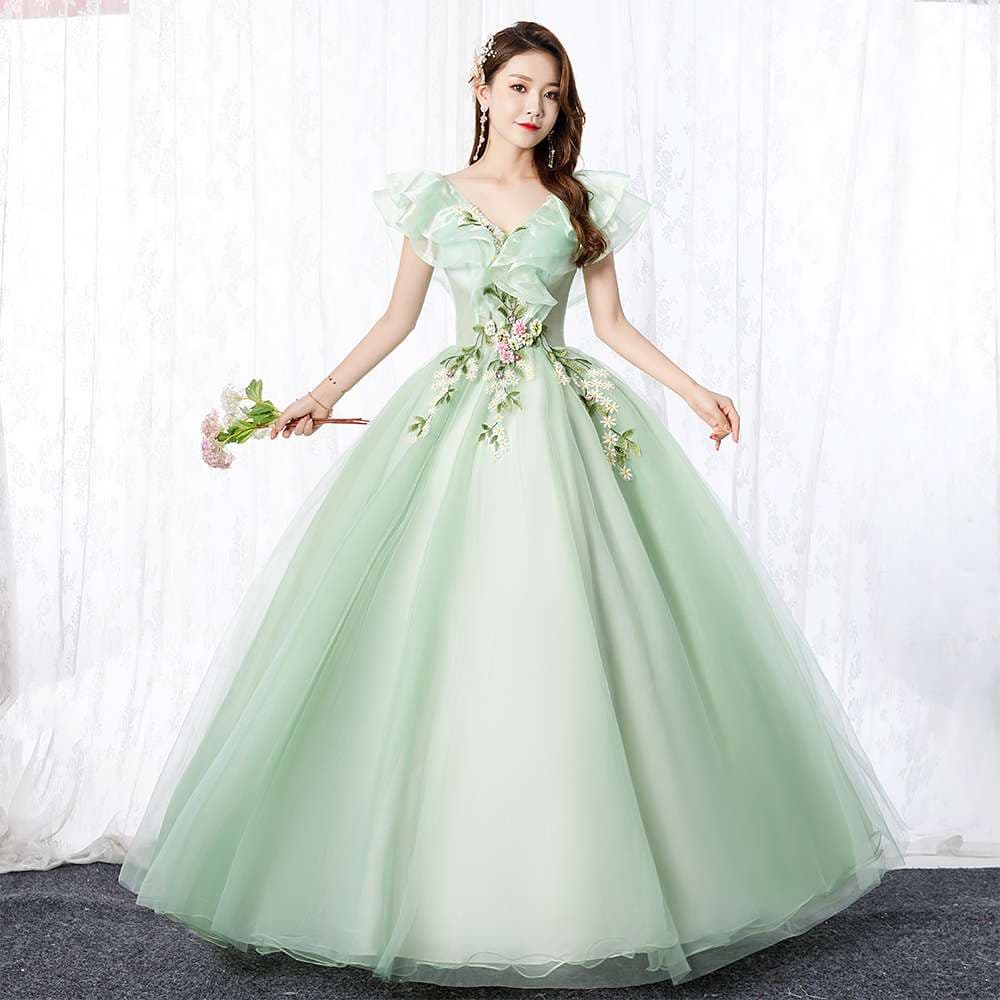 カラードレス 優美な花刺繍チュールドレス