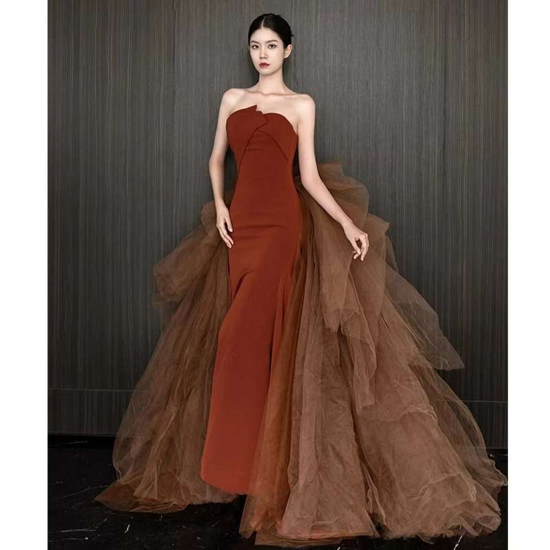 カラードレス マーメイドチュールデザインロングドレス