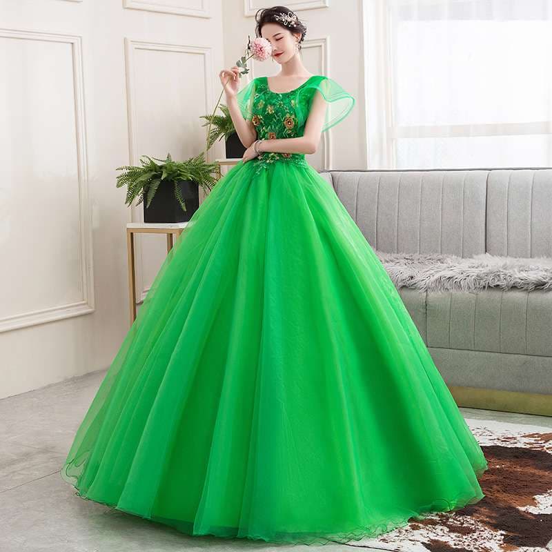 カラードレス 花刺繍チュールのプリンセスドレス