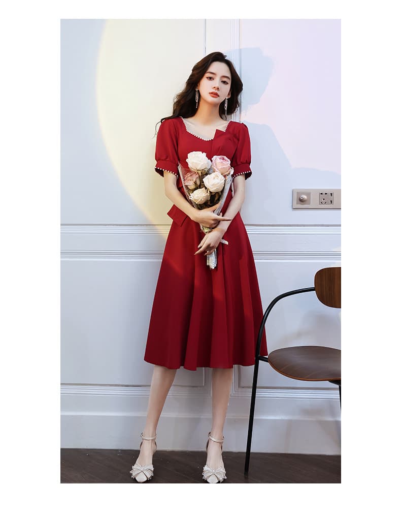 カラードレス パール装飾リボンドレス