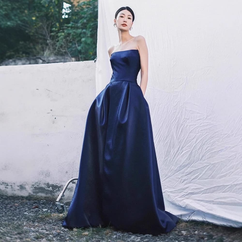 カラードレス カラードレス 上品シルエット ベアトップロングドレス