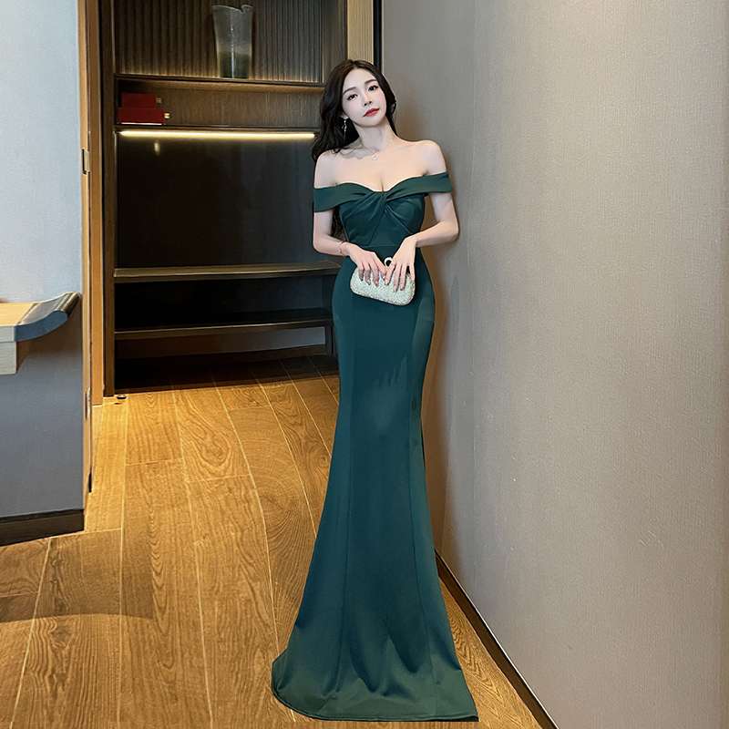 カラードレス オフショルダーマーメイドロングドレス