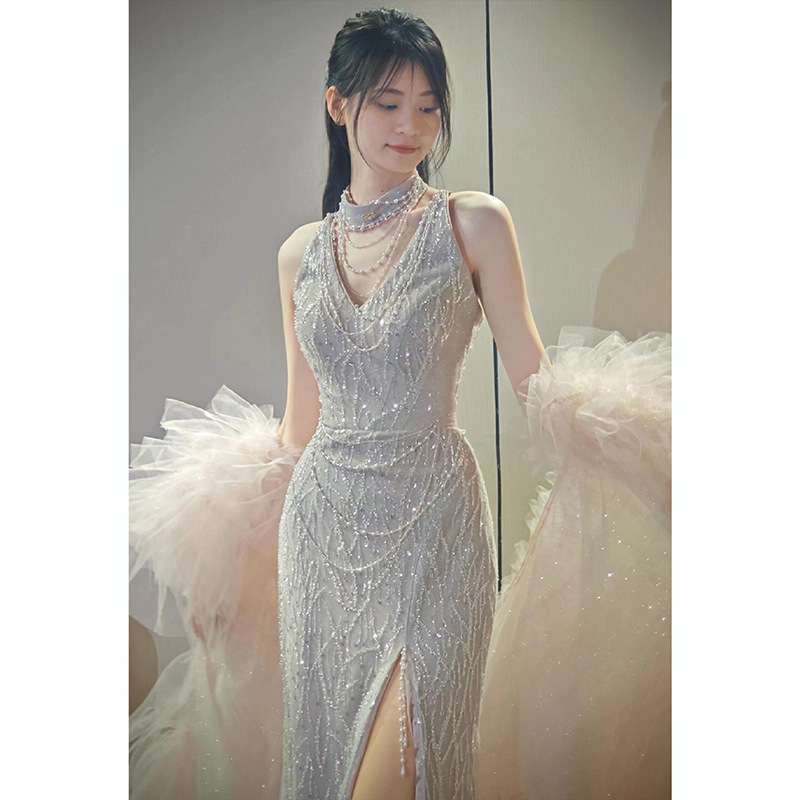 カラードレス 優美な煌めきチュールレイヤードドレス