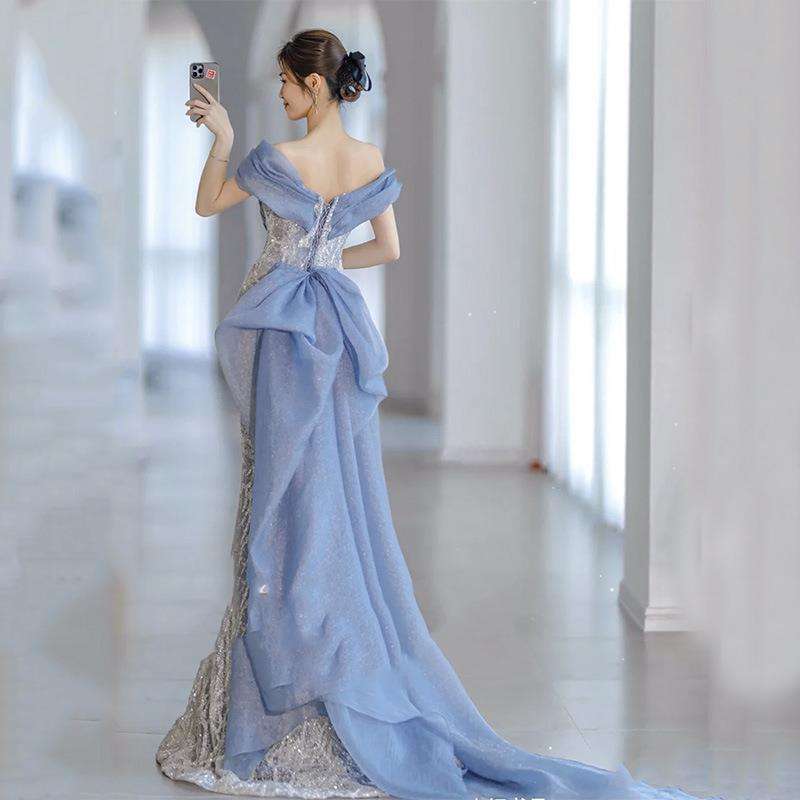 カラードレス オフショルダー シアー オーバースカート ドレス