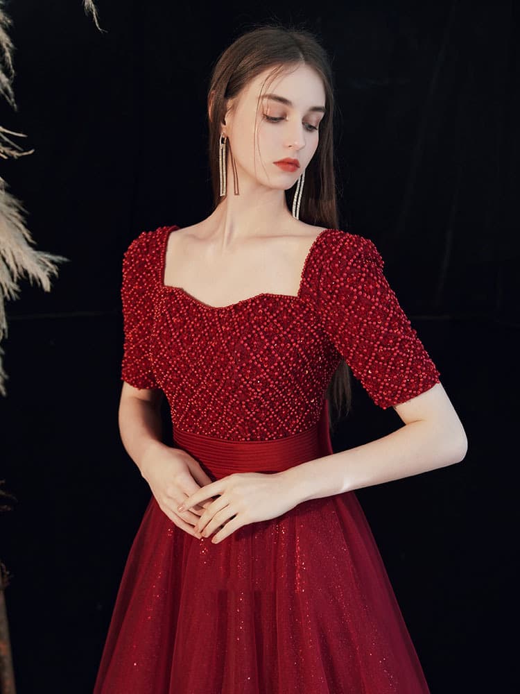 カラードレス カラードレス 煌めきスクエアネック チュールドレス