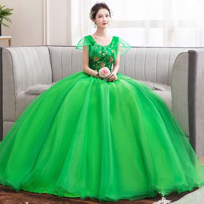 カラードレス 花刺繍チュールのプリンセスドレス