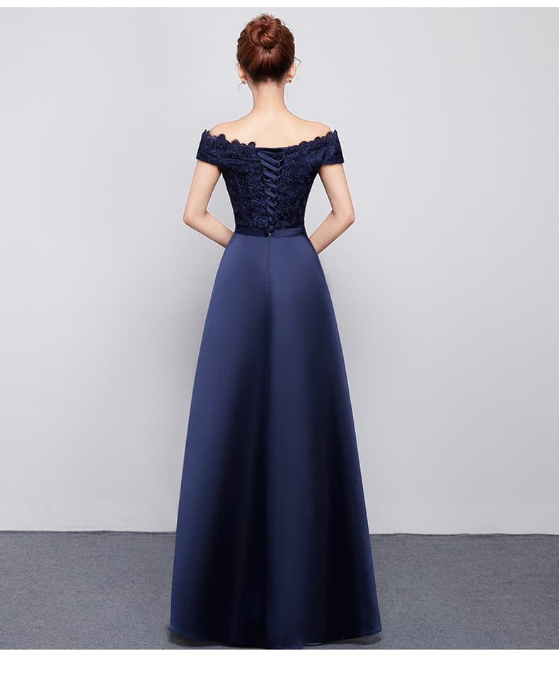 カラードレス オフショルダー レース サテン ドレス