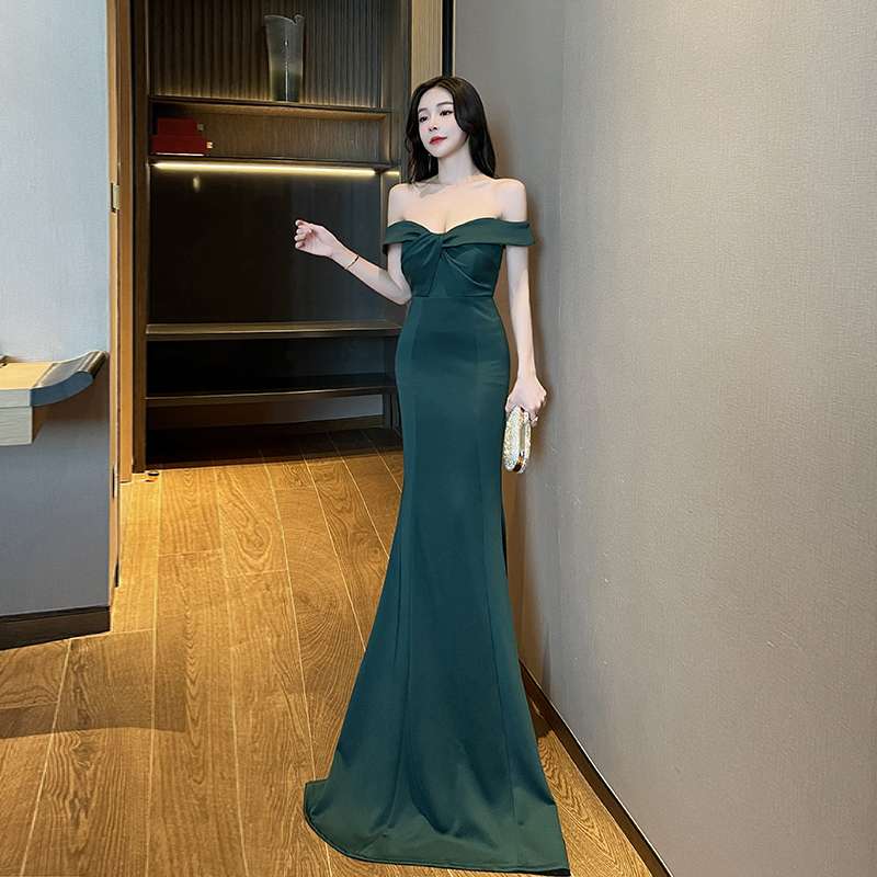 カラードレス オフショルダーマーメイドロングドレス