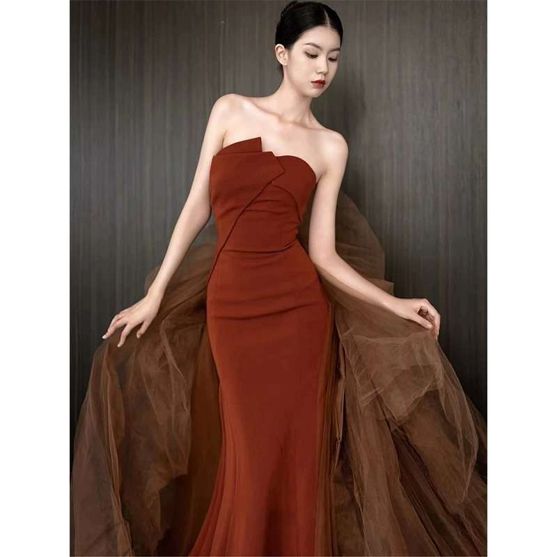 カラードレス マーメイドチュールデザインロングドレス