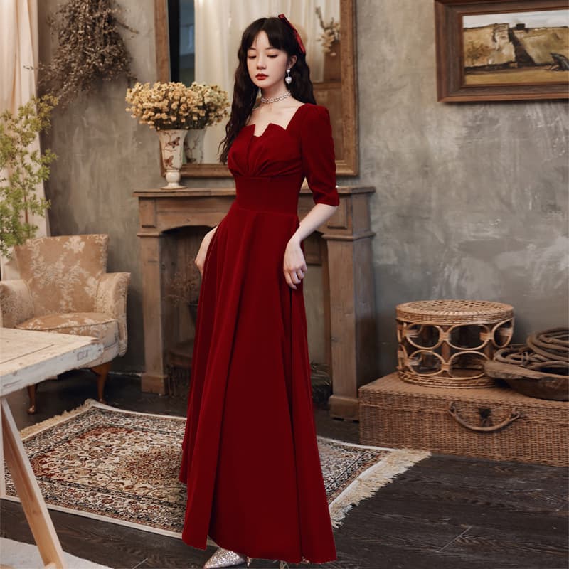 カラードレス 姫系ベロアロングワンピース