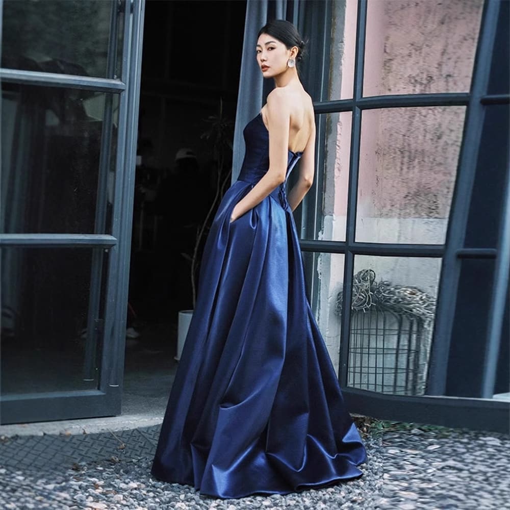 カラードレス カラードレス 上品シルエット ベアトップロングドレス