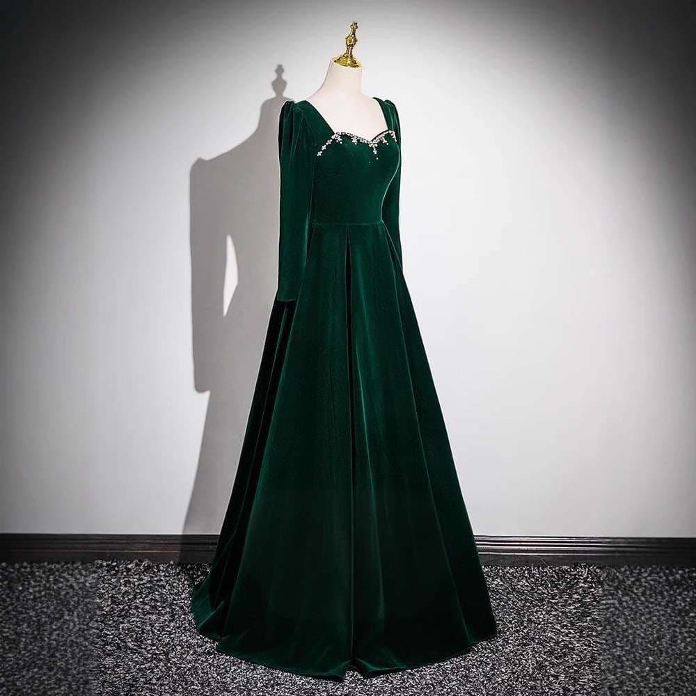 カラードレス 優美な長袖ベルベットプリンセスドレス