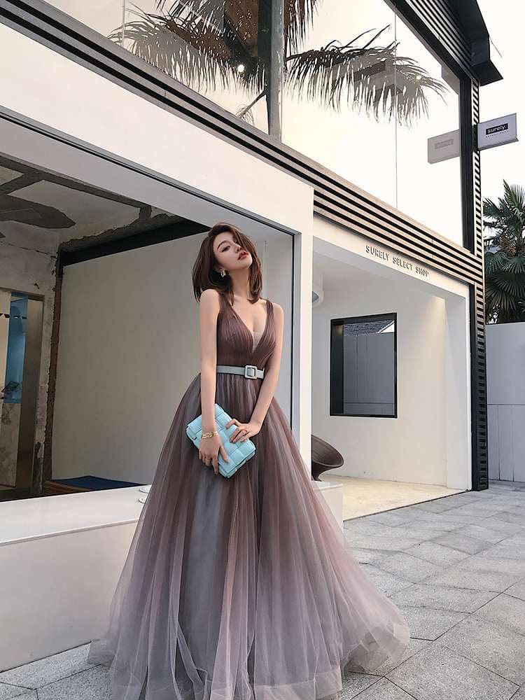 カラードレス グラデーションチュール 優美バックリボンドレス