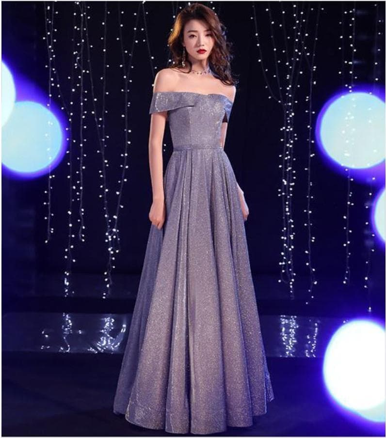 カラードレス きらめき煌めくオフショルダーロングドレス